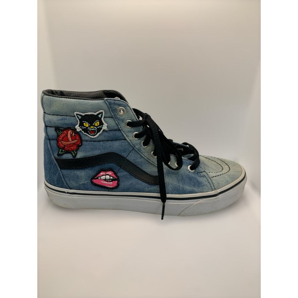 Vans Shoes Skateboarding Sk8 Hi Denim Acid Wash Patches Mens 7.5 Womens 9